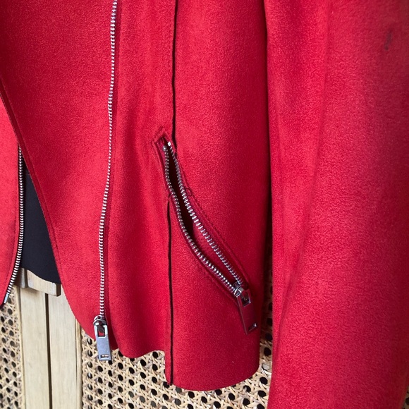 H&M Red Faux Suede Biker Jacket - Size US 2 - Picture 6 of 8